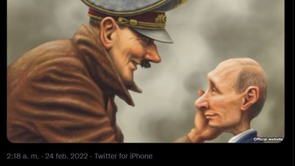  Con caricatura, perfil de Ucrania en redes sociales compara a Putin con Hitler  