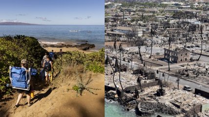  Turistas en la playa y habitantes damnificados: Las dos caras de Hawái tras los incendios  