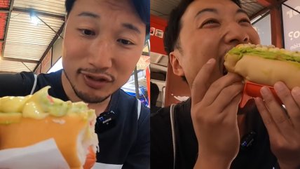   La reacción de un japonés al probar los completos mojados de Talca: 