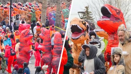   Universidad de Calgary rompe récord al reunir a más de 682 personas disfrazadas de dinosaurios 