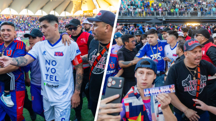  Barristas de la U invadieron la cancha tras el partido de despedida de Matías Rodríguez 