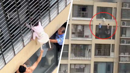   Niña de 3 años fue rescatada tras quedar colgando desde el piso 12 en China 